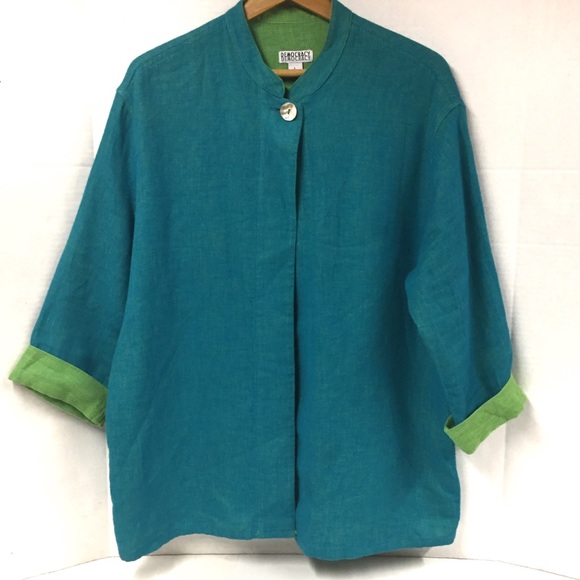 Democracy Jackets & Blazers - Democracy Lagenlook Linen Aqua Lime Jacket SZ L